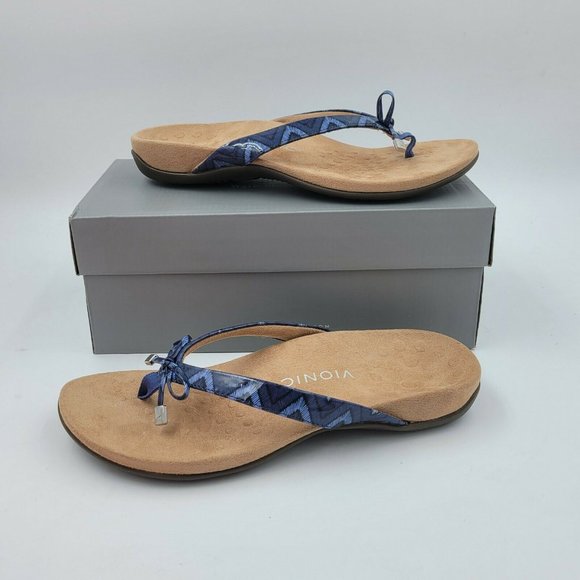 Vionic Rest Bella II Toe Post Thong Sandal Shoe Navy Chevron Women's Size 9 NEW - Picture 3 of 10